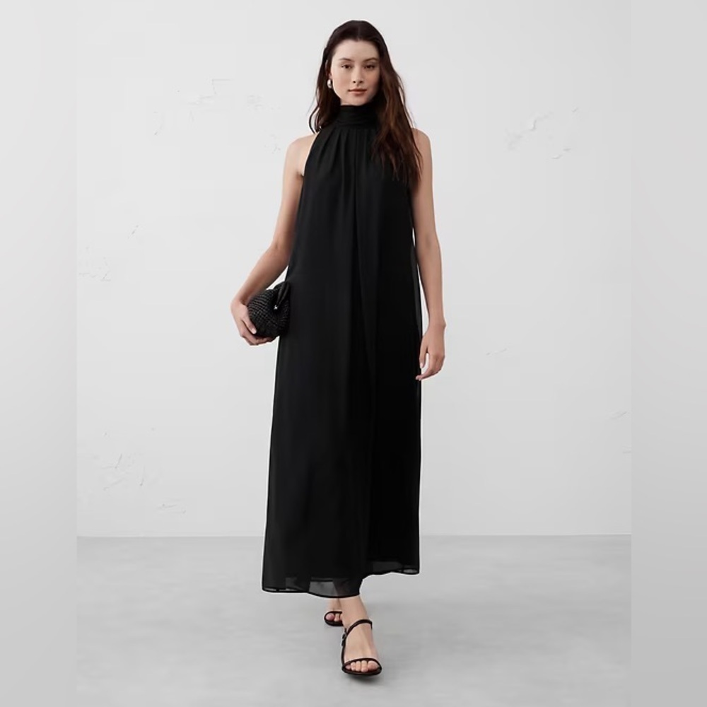 NWT! Banana Republic Black Chiffon Midi Dress 705742 🌅5️⃣